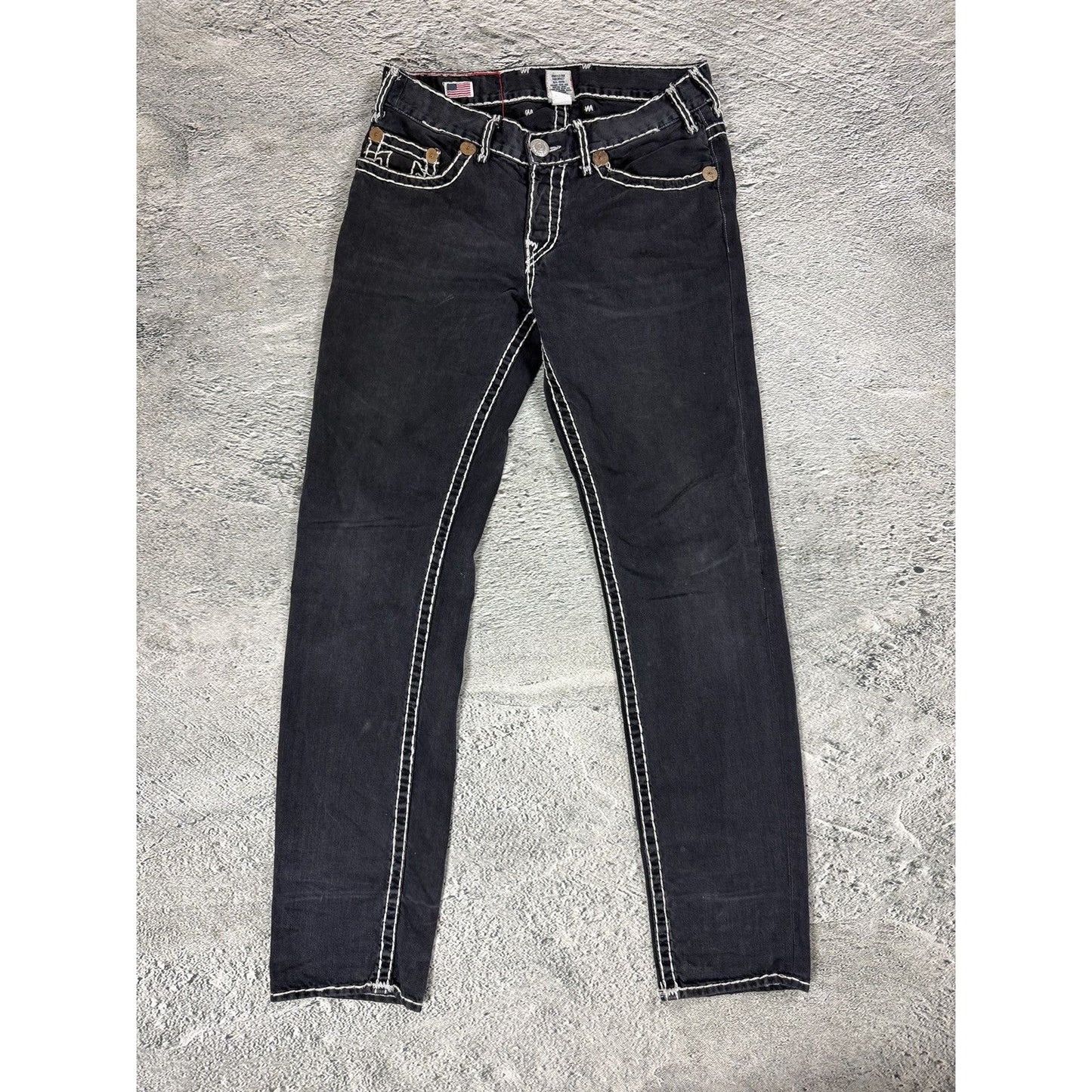 True Religion black jeans white thick stitching Y2K Logan