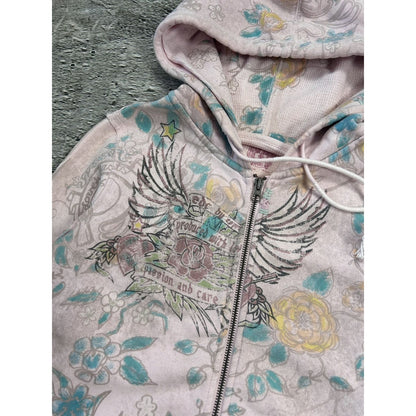 Y2K zip hoodie pink edc esprit Ed Hardy style