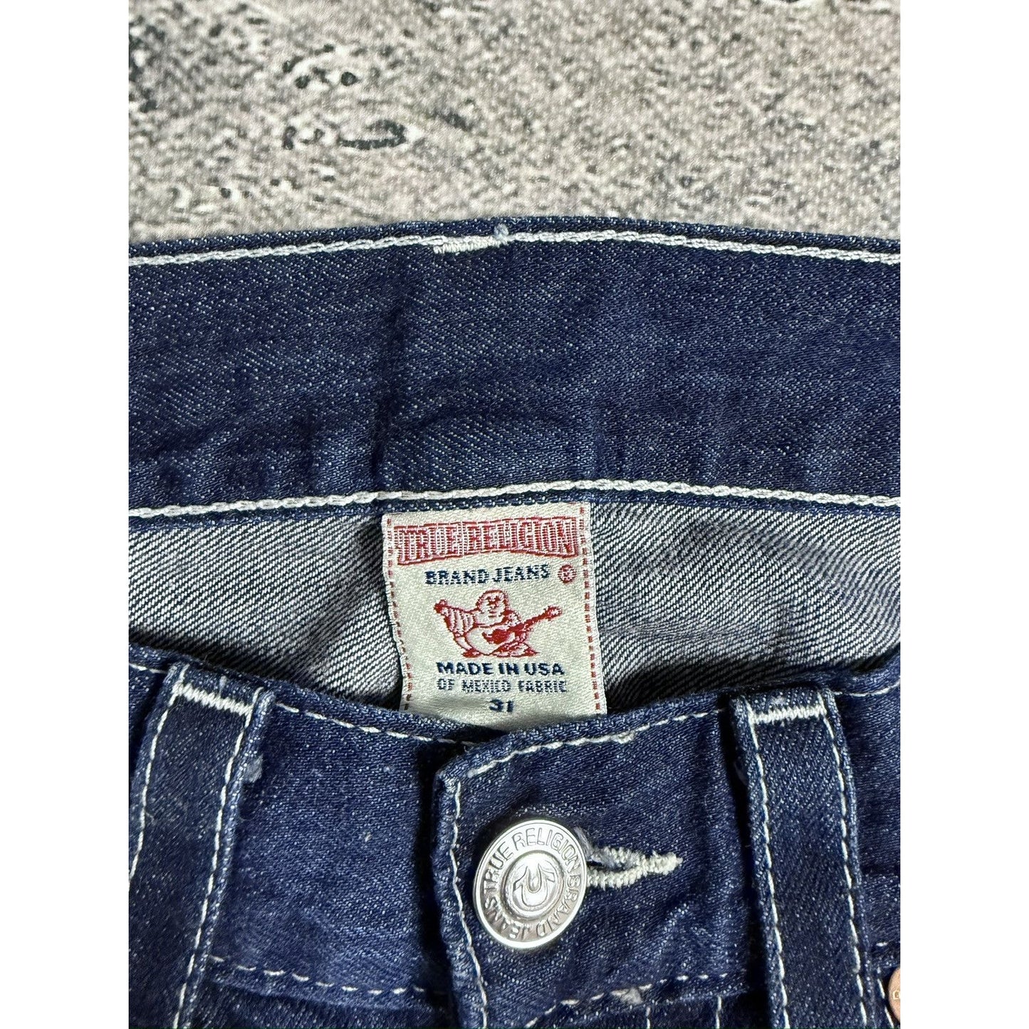 True Religion jeans blue white stitching straight Y2K