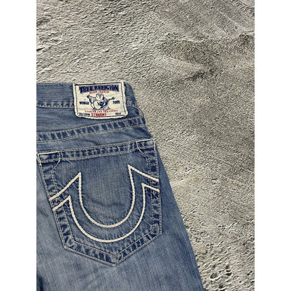 True Religion blue jeans white thick stitching straight Y2K