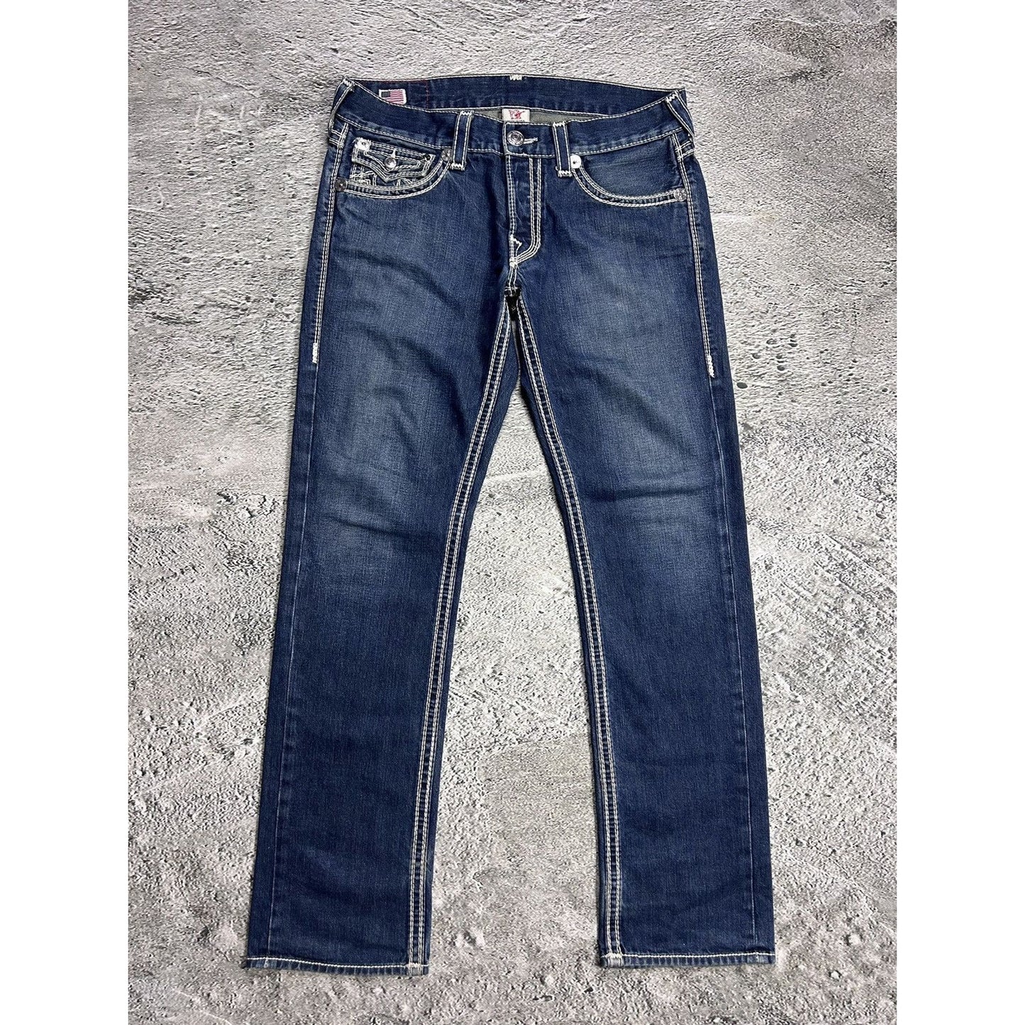True Religion blue jeans white thick stitching Jack Big QT