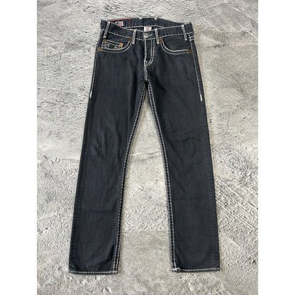 True Religion vintage black jeans denim white stitching