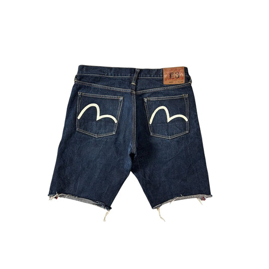 Evisu jorts navy blue Y2K shorts denim white seagulls