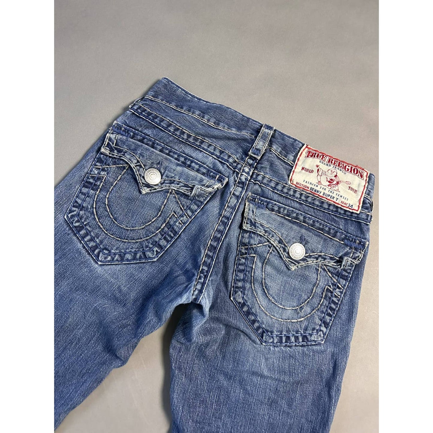 True Religion vintage blue jeans grey thick stitching