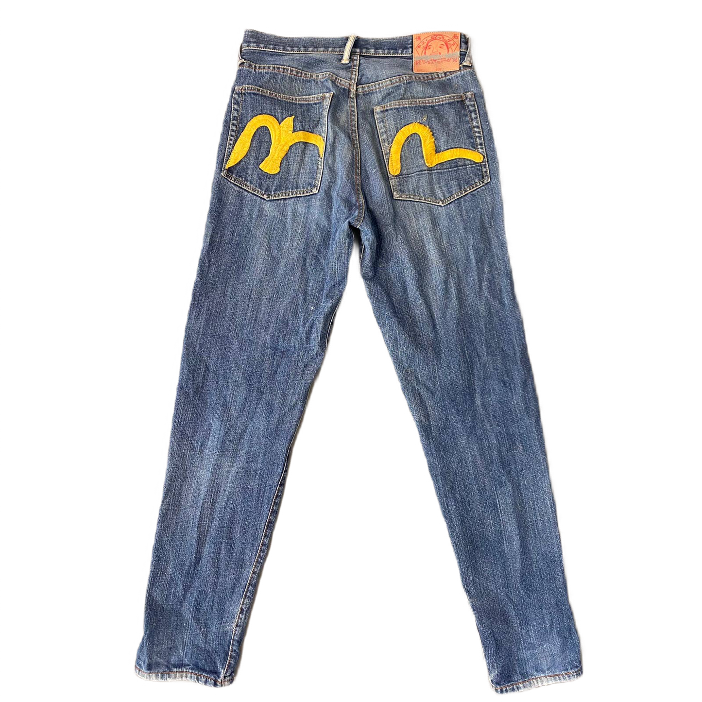 Evisu Japan vintage navy selvedge jeans yellow seagulls