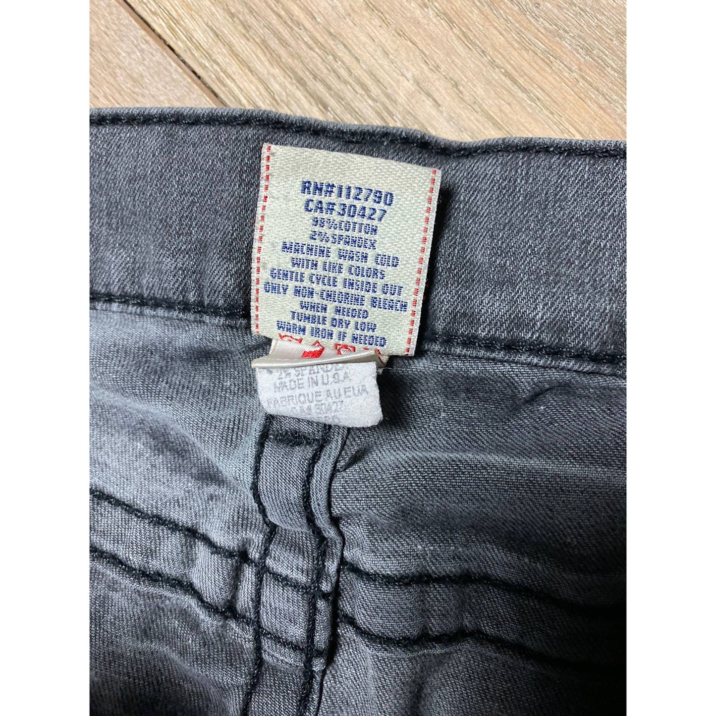 True Religion vintage grey jeans black thick stitching Y2K