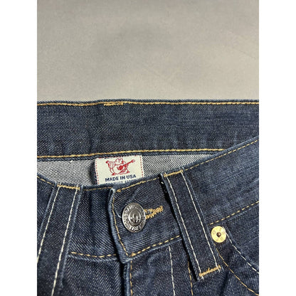 True Religion vintage navy jeans brown thick stitching Y2K