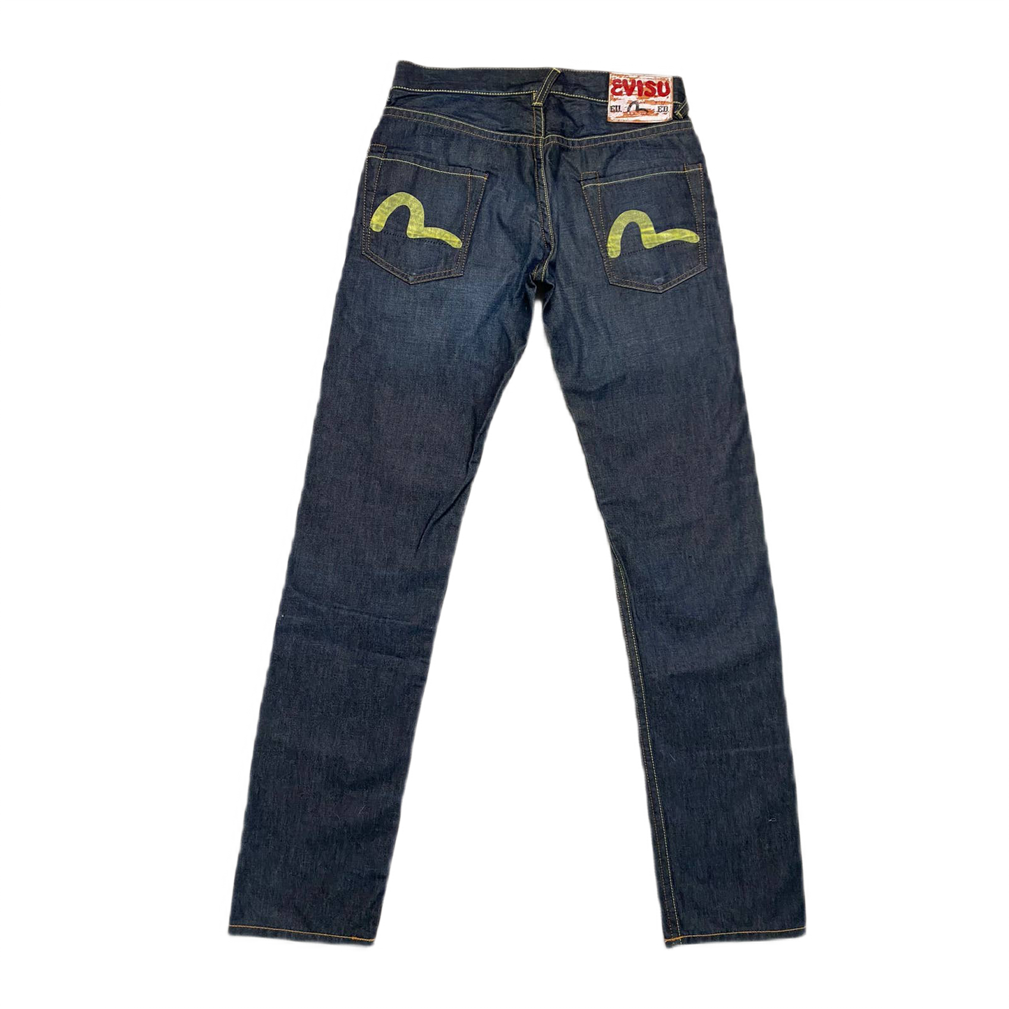 Evisu jeans EU ED vintage navy raw denim yellow seagulls