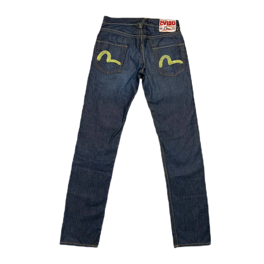 Evisu jeans EU ED vintage navy raw denim yellow seagulls