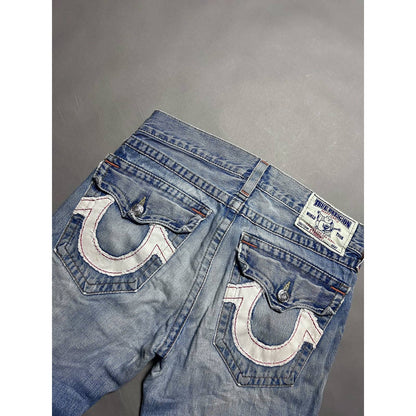 True Religion vintage blue jeans white big logo