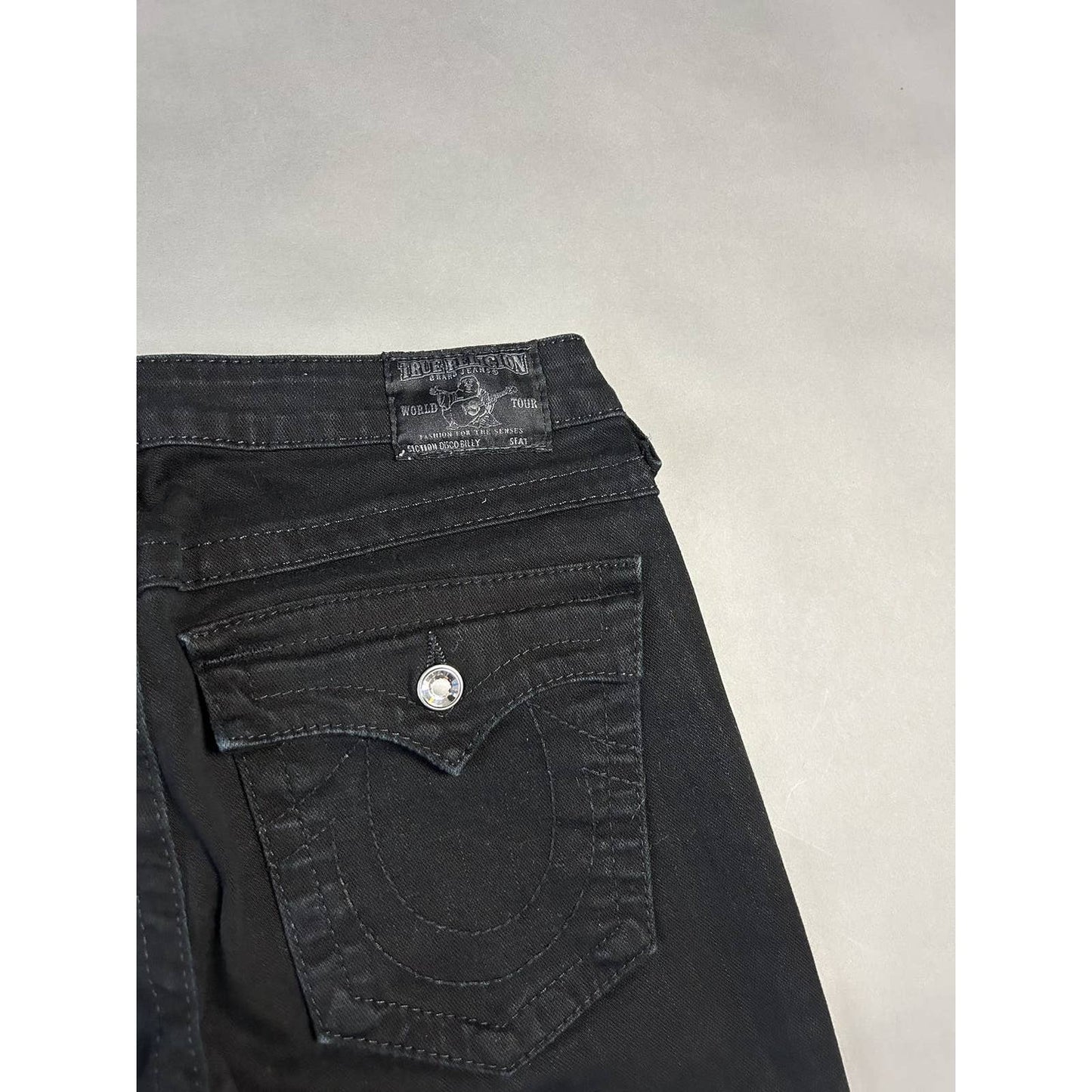 True Religion vintage black jeans denim Swarovski rhinestone