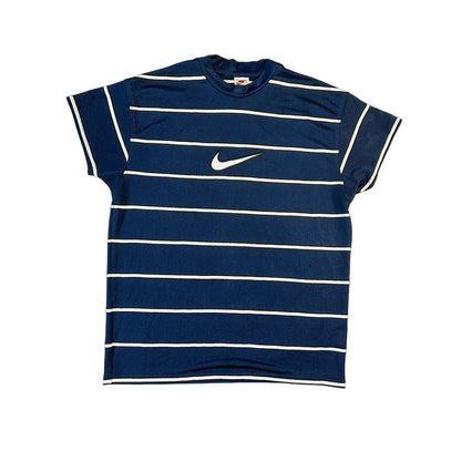 Nike big swoosh striped t-shirt vintage 90s navy