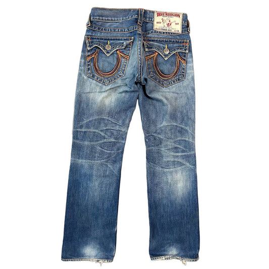 True Religion vintage blue jeans rainbow thick stitching Y2K