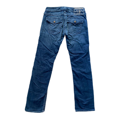 True Religion vintage blue jeans white thick stitching Y2K