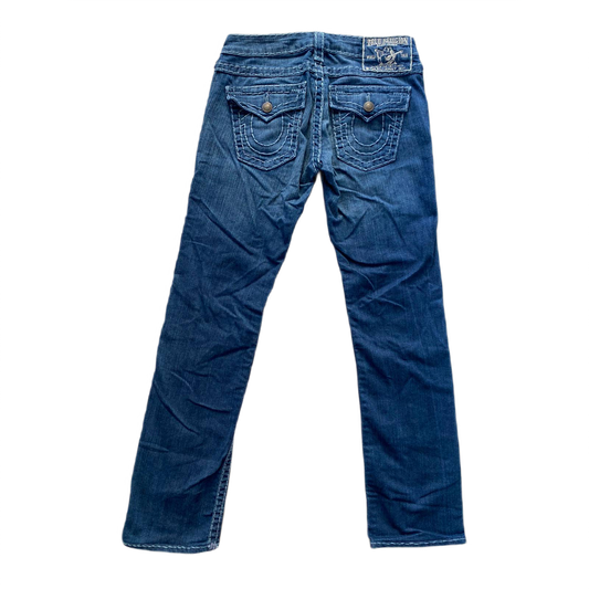 True Religion vintage blue jeans white thick stitching Y2K