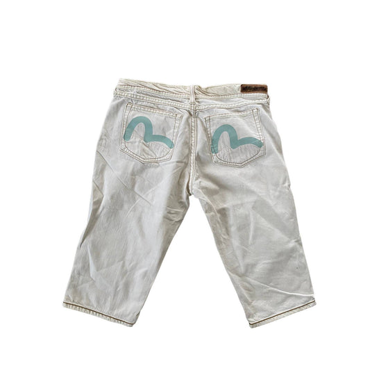 Evisu x Puma white jeans denim shorts capri pants Y2K