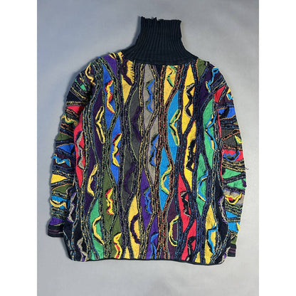 Coogi sweater turtleneck vintage green cable knit multicolor