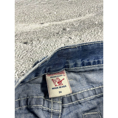True Religion baby blue jeans white stitching Y2K
