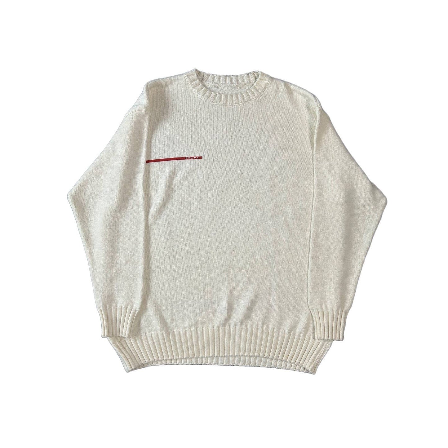 Prada sweater white big logo red tab vintage