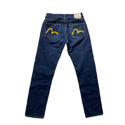 Evisu Genes Japan vintage navy jeans yellow seagulls