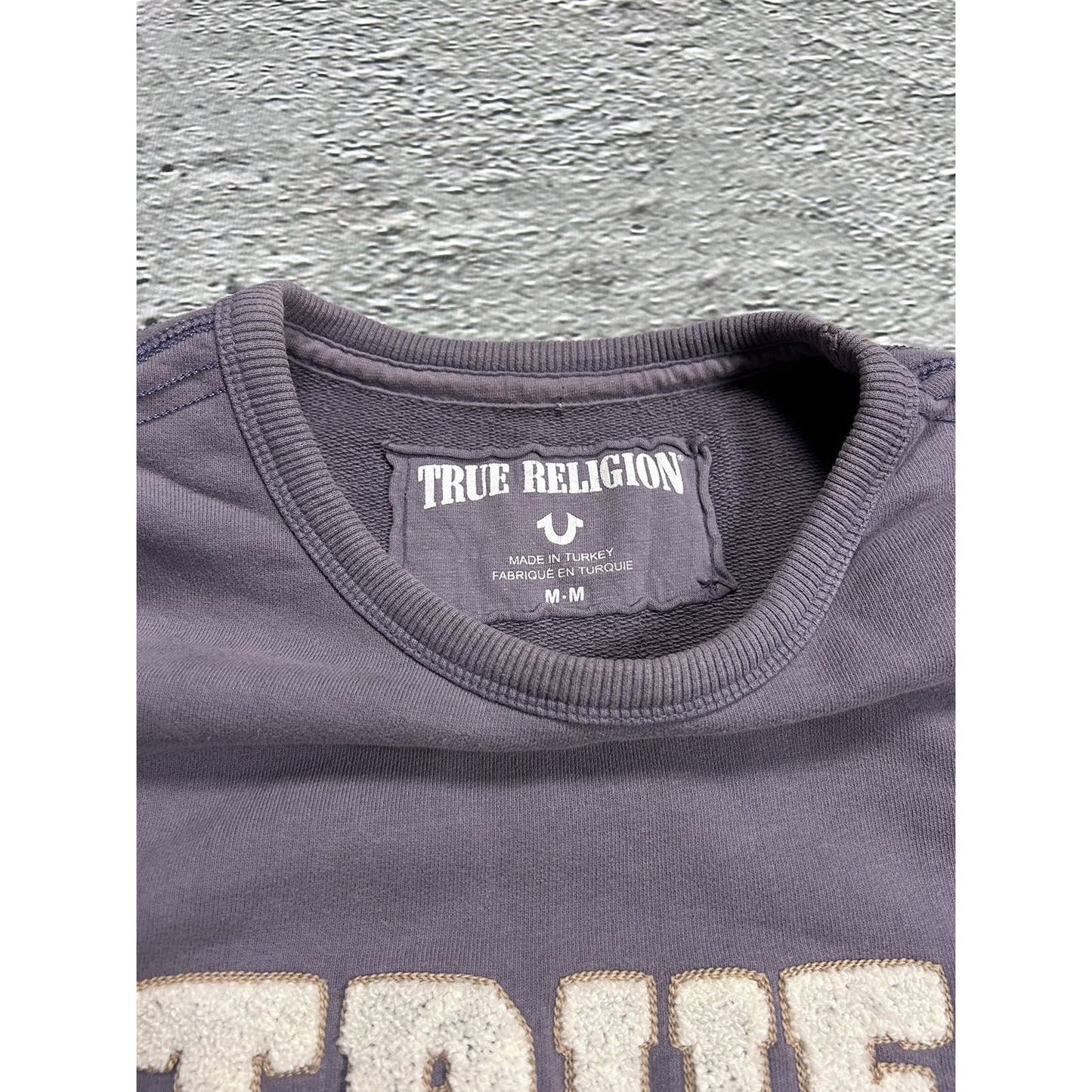 True Religion sweatshirt vintage big logo Y2K purple white