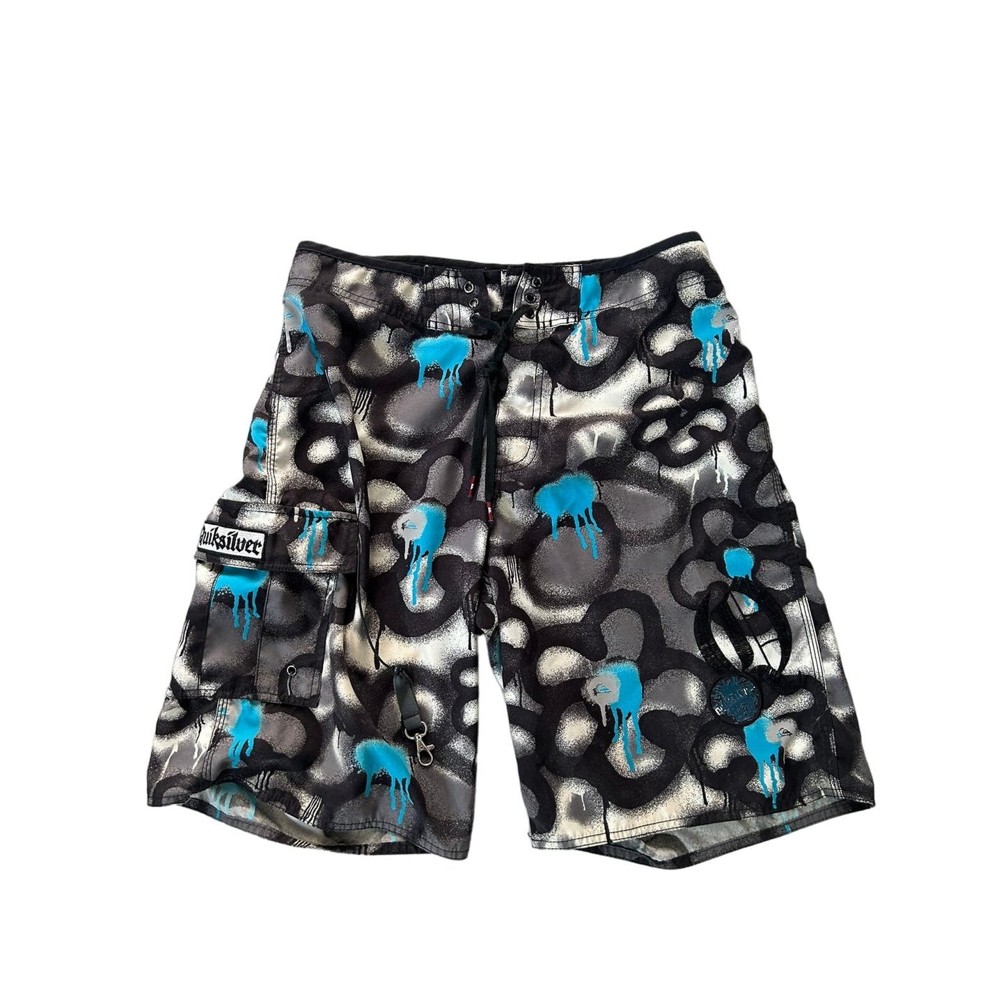 Quiksilver shorts black Y2K vintage fullprint graffiti surf