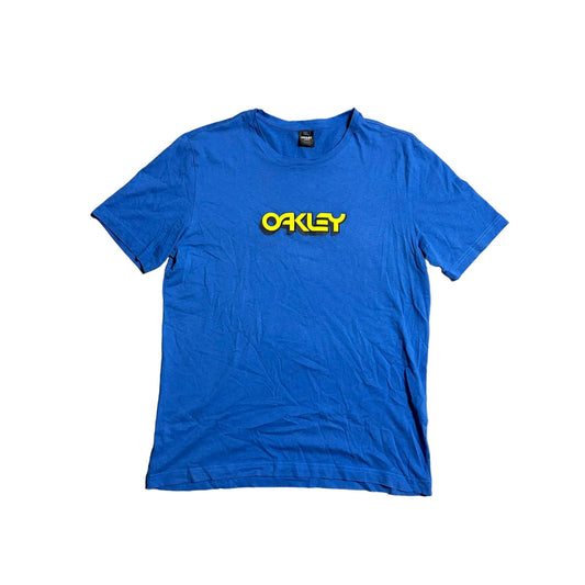 Oakley T-Shirt vintage blue yellow big logo Y2K