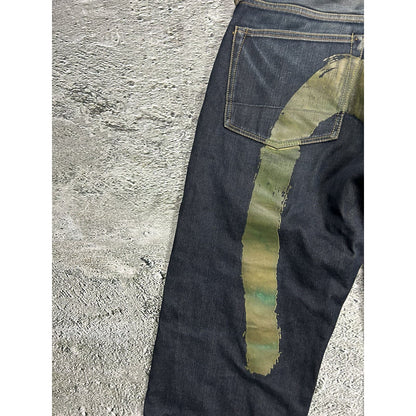 Evisu daicock big logo jeans green selvedge denim navy