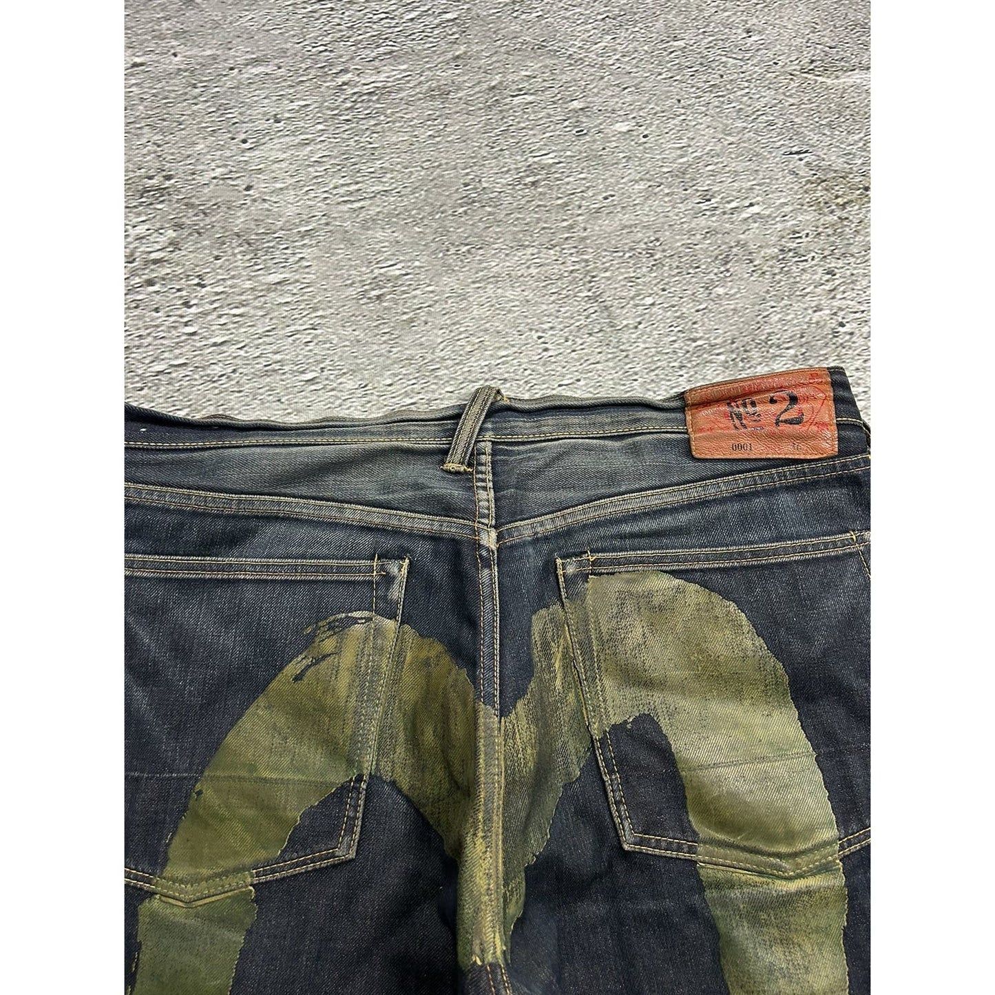 Evisu daicock big logo jeans green selvedge denim navy