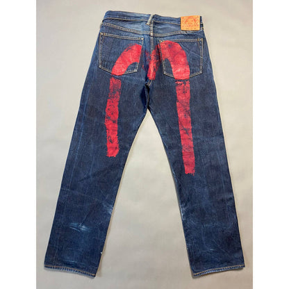 Evisu jeans red daicock big logo selvedge navy denim