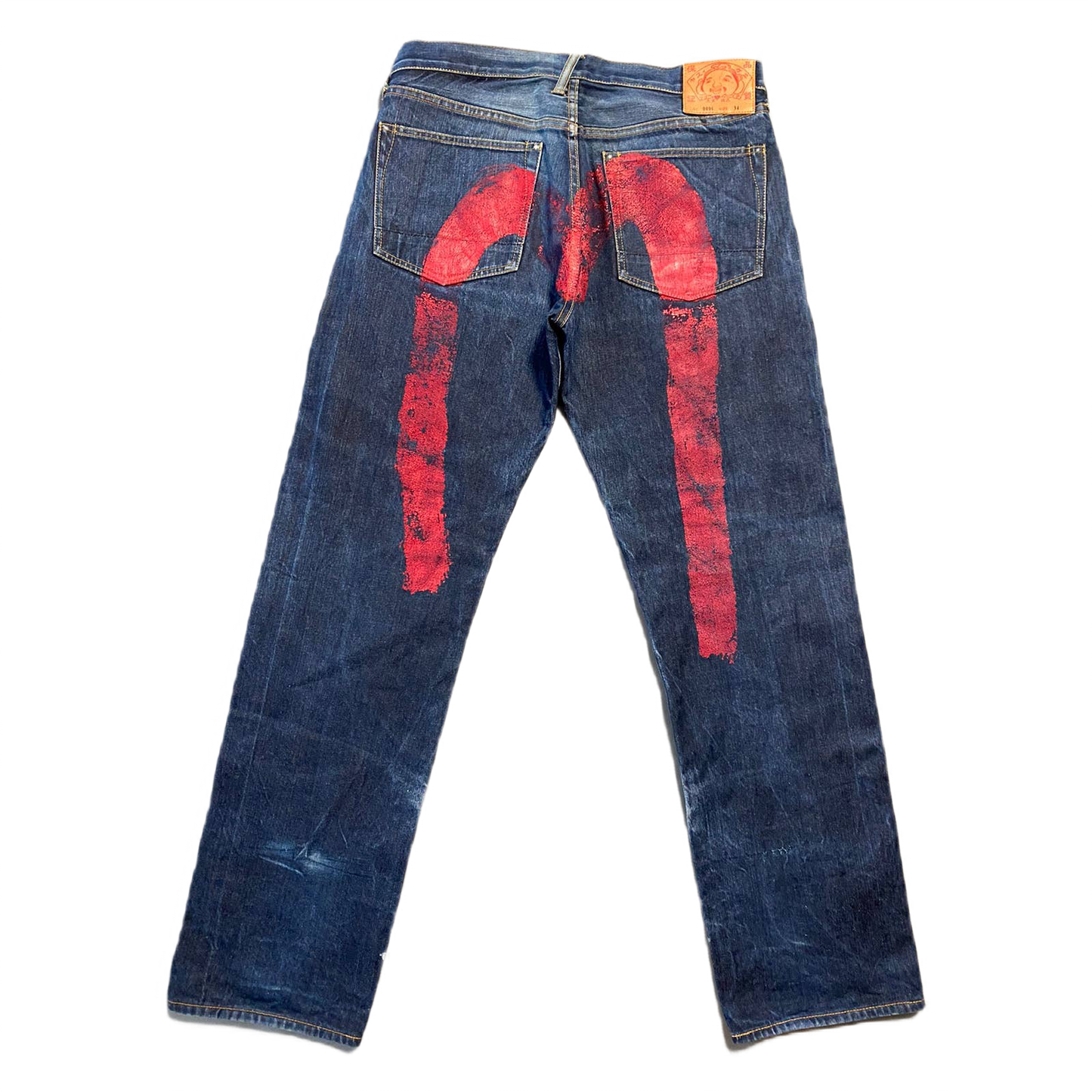 Evisu jeans red daicock big logo selvedge navy denim