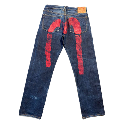 Evisu jeans red daicock big logo selvedge navy denim