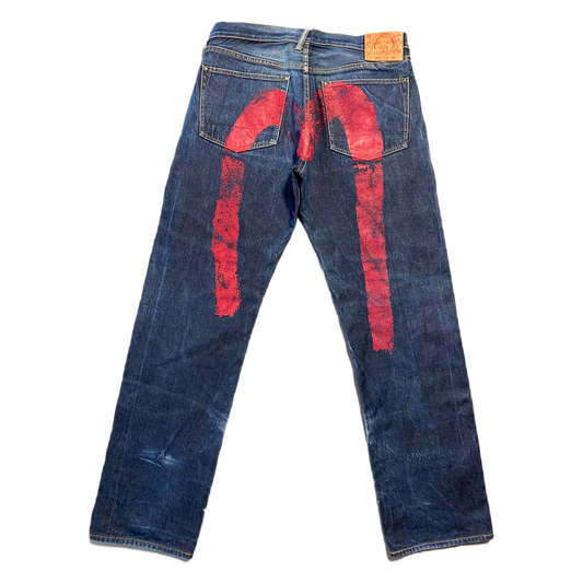 Evisu jeans red daicock big logo selvedge navy denim