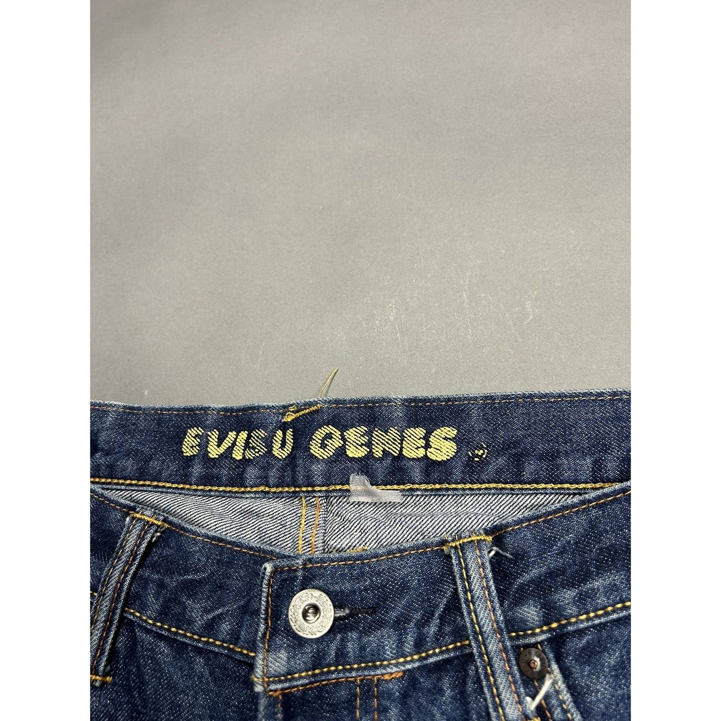 Evisu jeans vintage selvedge denim navy white seagulls Genes