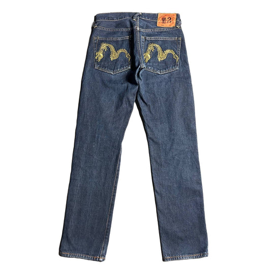 Evisu jeans vintage navy gold dragon seagull selvedge denim