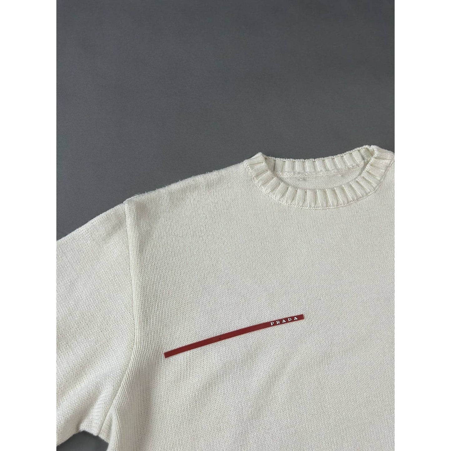 Prada sweater white big logo red tab vintage