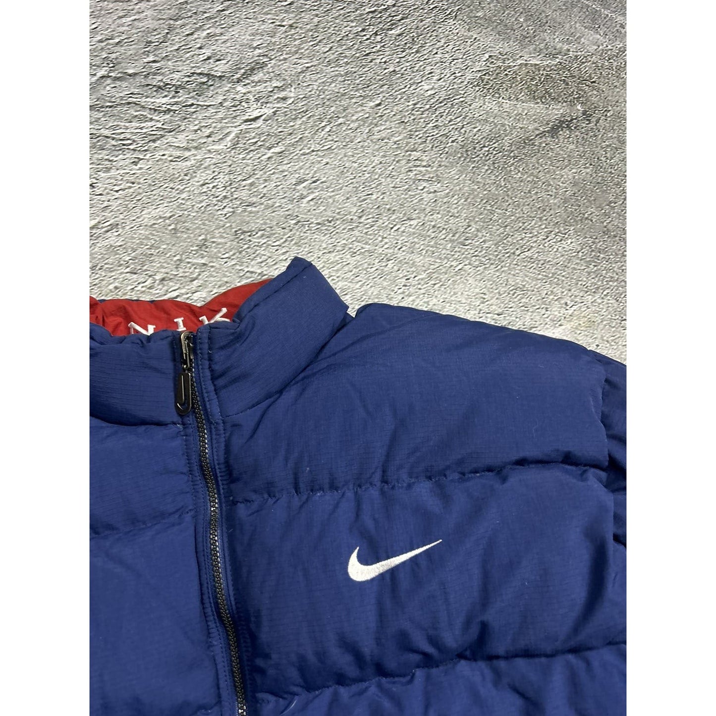 Nike navy puffer jacket big logo reversible vintage 90s red