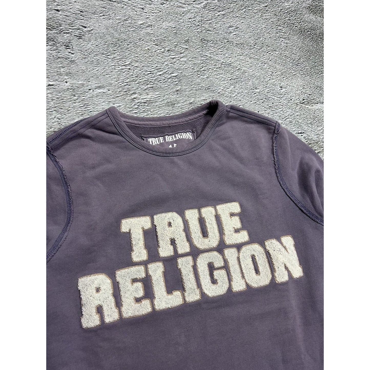 True Religion sweatshirt vintage big logo Y2K purple white