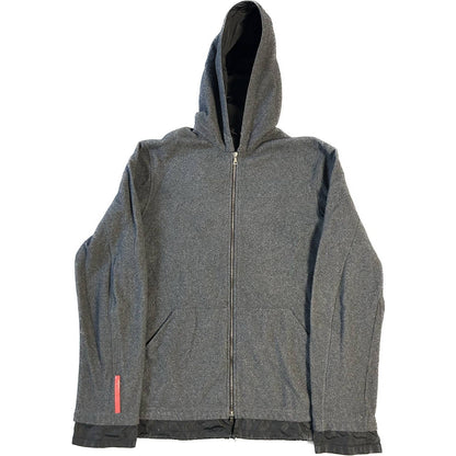 Prada fleece nylon jacket grey red tab vintage hooded