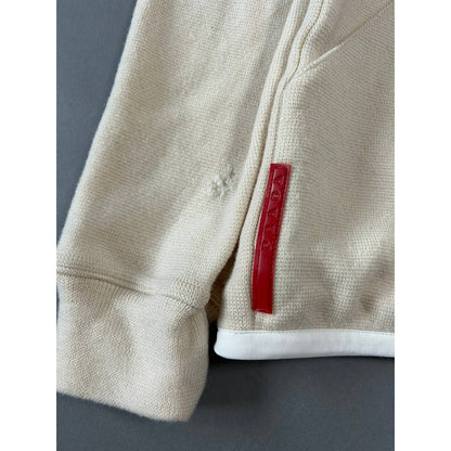 Archive Prada wool zip hoodie big logo red tab cream