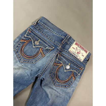 True Religion vintage blue jeans rainbow thick stitching Y2K