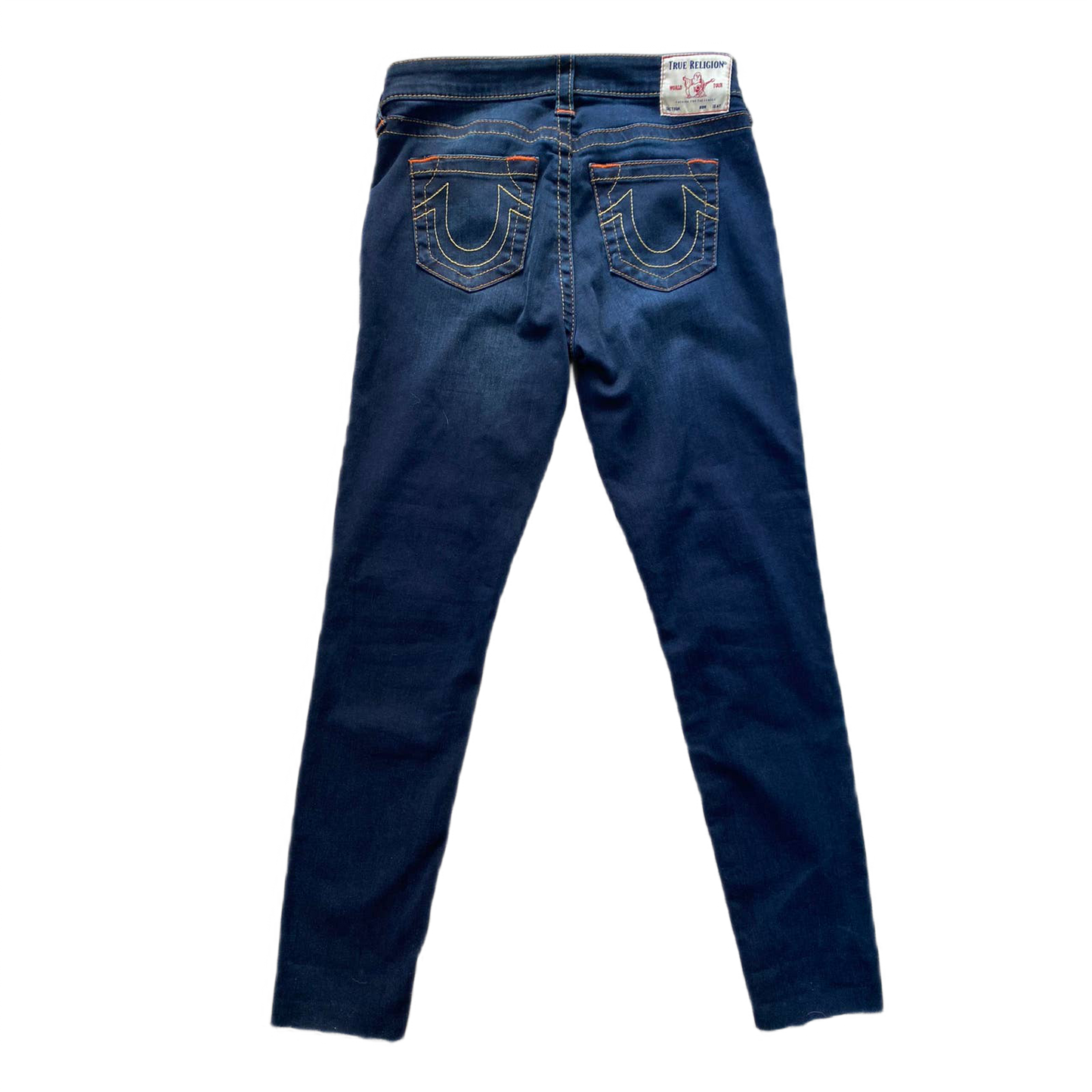True Religion vintage navy jeans orange stitching
