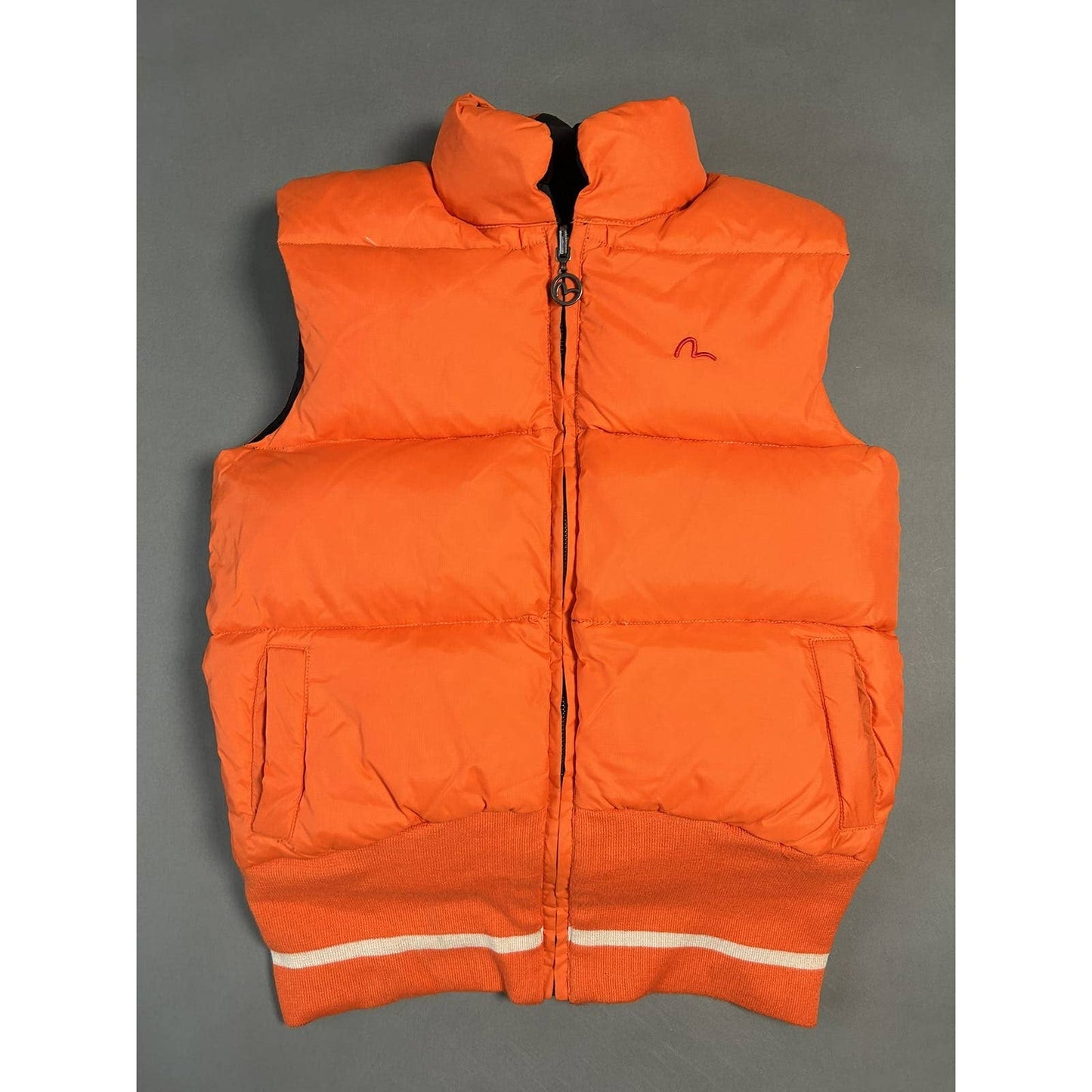 Evisu Donna vintage reversible puffer vest orange black