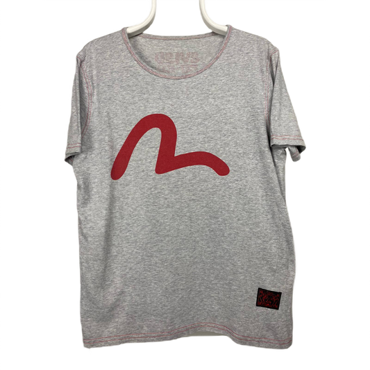 Evisu EU ED vintage T-shirt big seagull logo red in grey