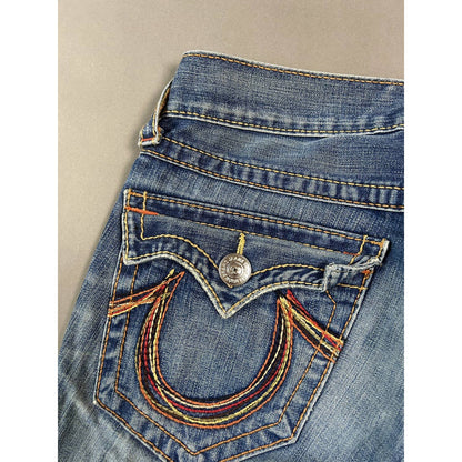 True Religion vintage blue jeans rainbow thick stitching Y2K