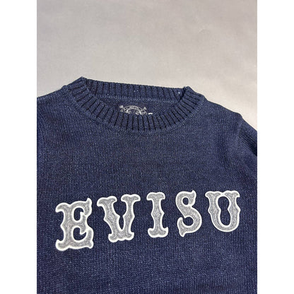 Evisu sweater big logo navy knit spell out vintage
