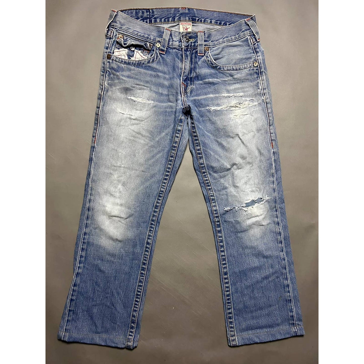 True Religion vintage blue jeans white big logo