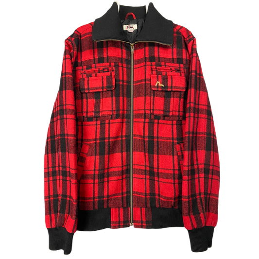 Evisu Japan vintage zip up woolen hooded jacket black red