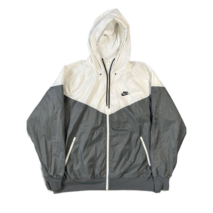 Nike track jacket white windrunner hooded small logo grey