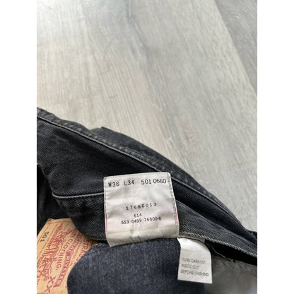 90s Levi’s 501 vintage black jeans made in USA denim